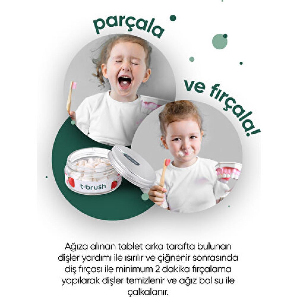 T-Brush Çilekli Çocuk Doğal Diş Macunu Tableti - Florürsüz - Glutensiz - Vegan - 90 Tablet