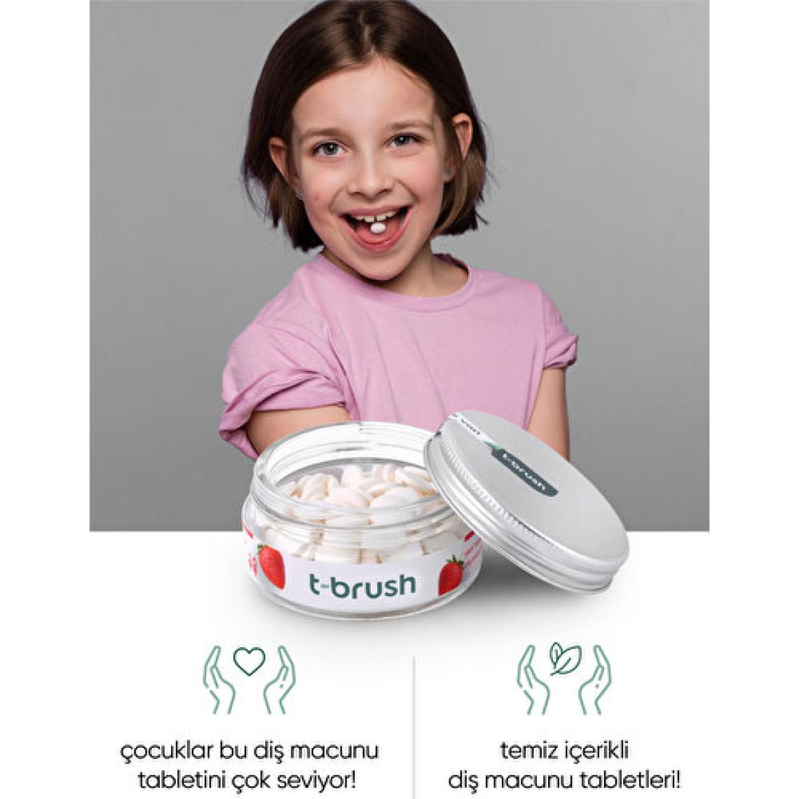 T-Brush Çilekli Çocuk Doğal Diş Macunu Tableti - Florürsüz - Glutensiz - Vegan - 90 Tablet