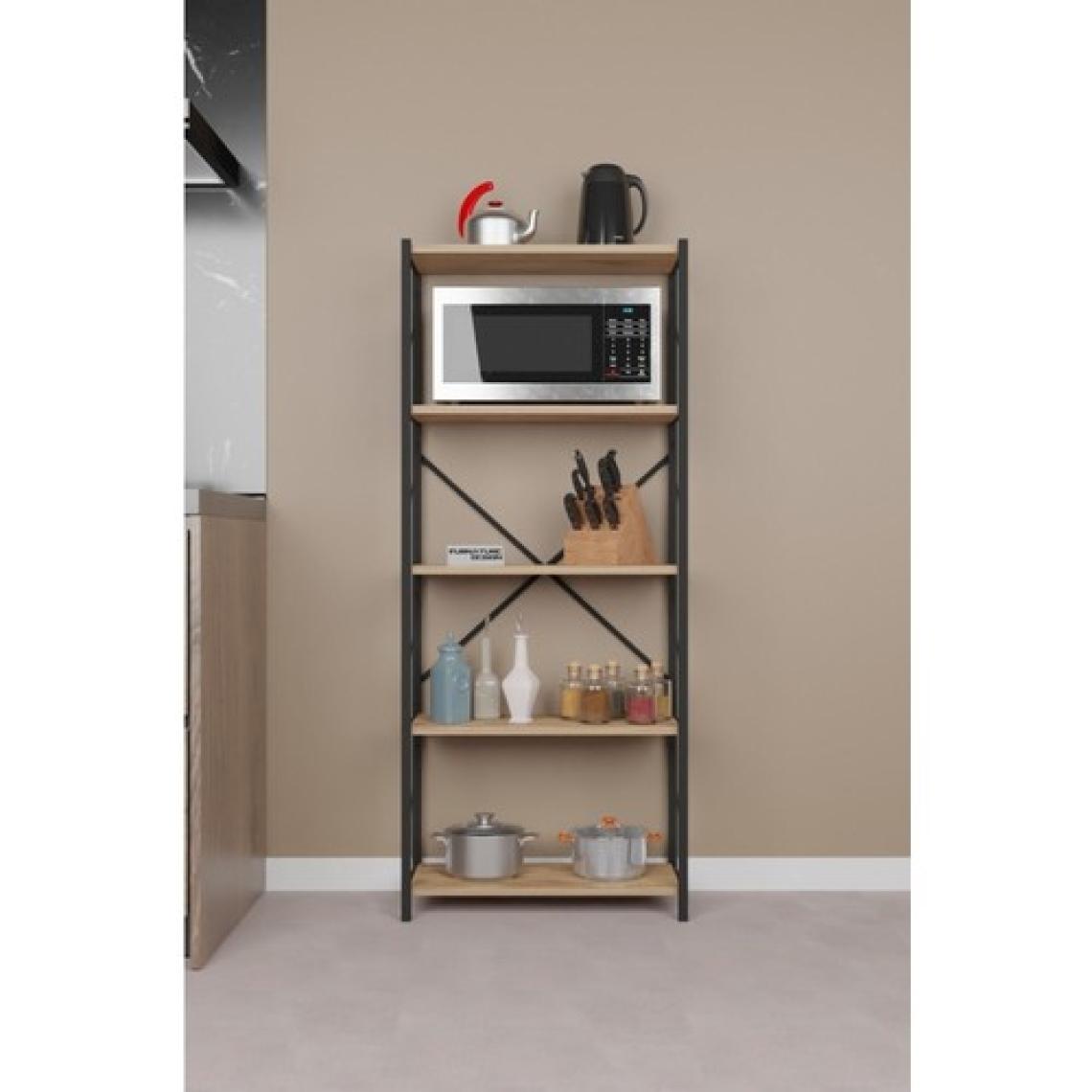 Furnature Design Metal Mutfak Rafı 5 Raflı Dekoratif Malzeme Dolabı Mikrodalga Fırın Rafı Atlantik Çam