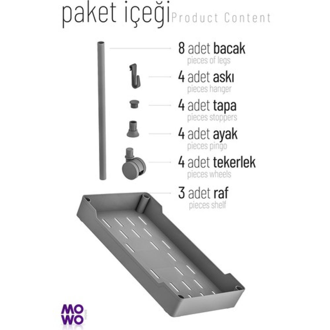 Mowo Home Mowo 3 Katlı Tekerlekli Mutfak Rafı, Banyo Rafı, Kitaplık, Düzenleyici Açık Dolap