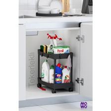 Mowo Home Mowo 2 Katlı Tekerlekli Düzenleyici Mutfak Rafı Banyo Rafı Tezgah Altı Evye Altı Deterjanlık