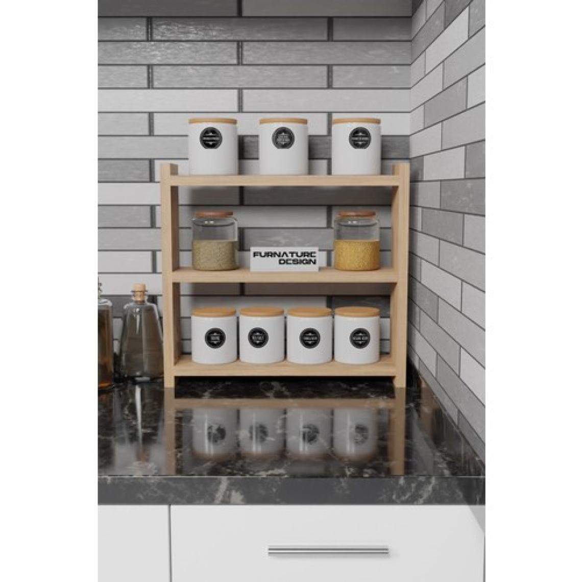 Furnature Design Tezgah Üstü Çok Amaçlı Baharatlık 3 Raflı Mutfak Rafı 40X10 cm Atlantik Çam