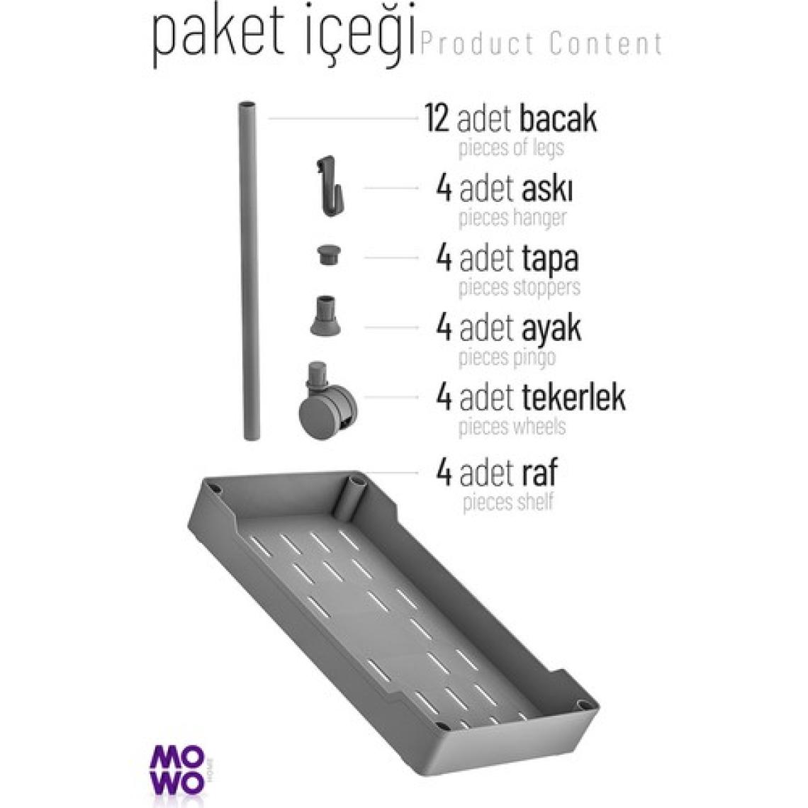 Mowo Home Mowo 4 Katlı Tekerlekli Mutfak Rafı, Banyo Rafı, Kitaplık, Düzenleyici Açık Dolap