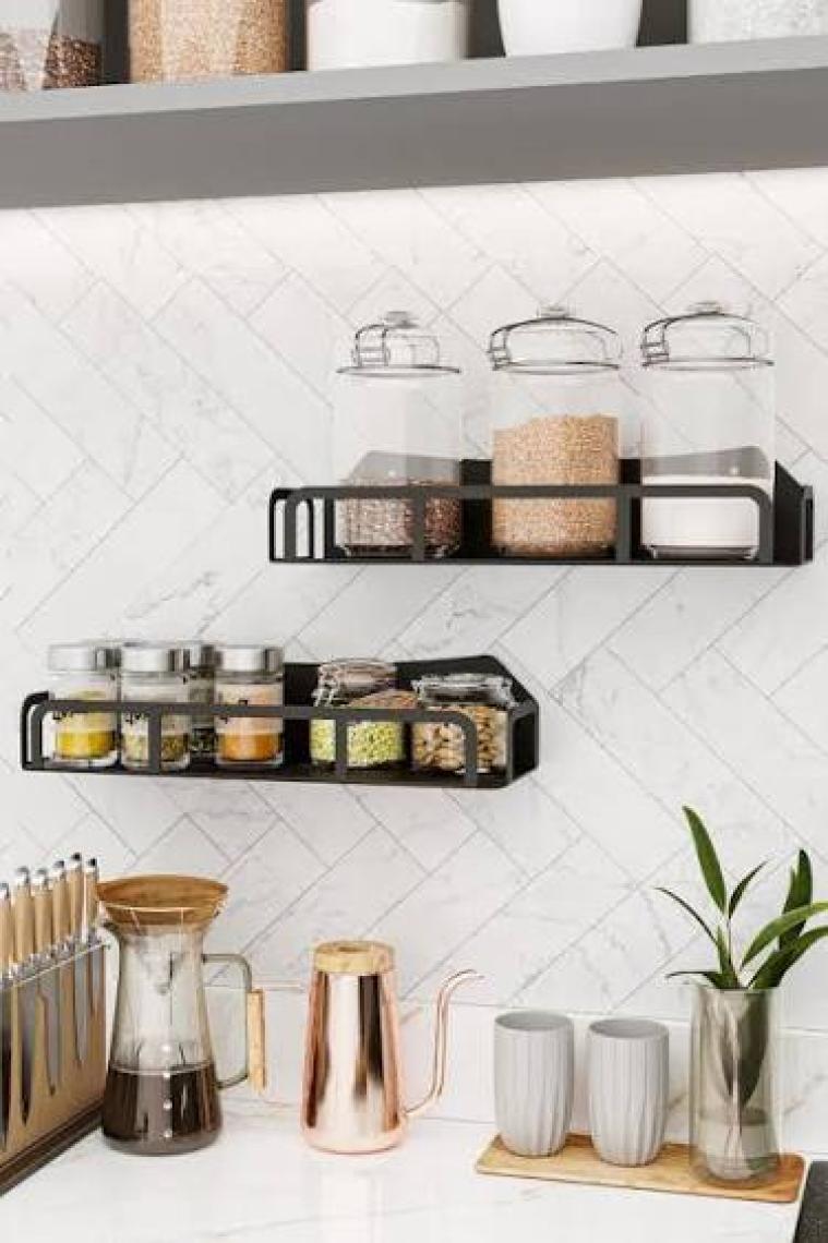 Lamizon Mutfak Kiler Baharatlık Rafı Kupa Bardak Kavanoz Düzenleyici Baharat Takımı Organizer (2'li Set)