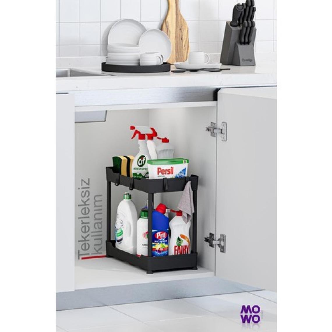 Mowo Home Mowo 2 Katlı Tekerlekli Düzenleyici Mutfak Rafı Banyo Rafı Tezgah Altı Evye Altı Deterjanlık