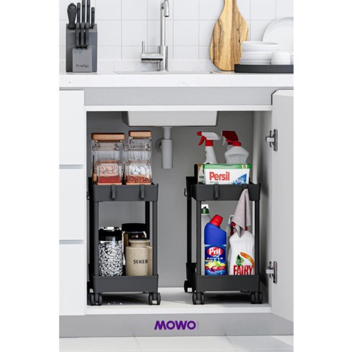 Mowo Home Mowo 2 Katlı Tekerlekli Düzenleyici Mutfak Rafı Banyo Rafı Tezgah Altı Evye Altı Deterjanlık