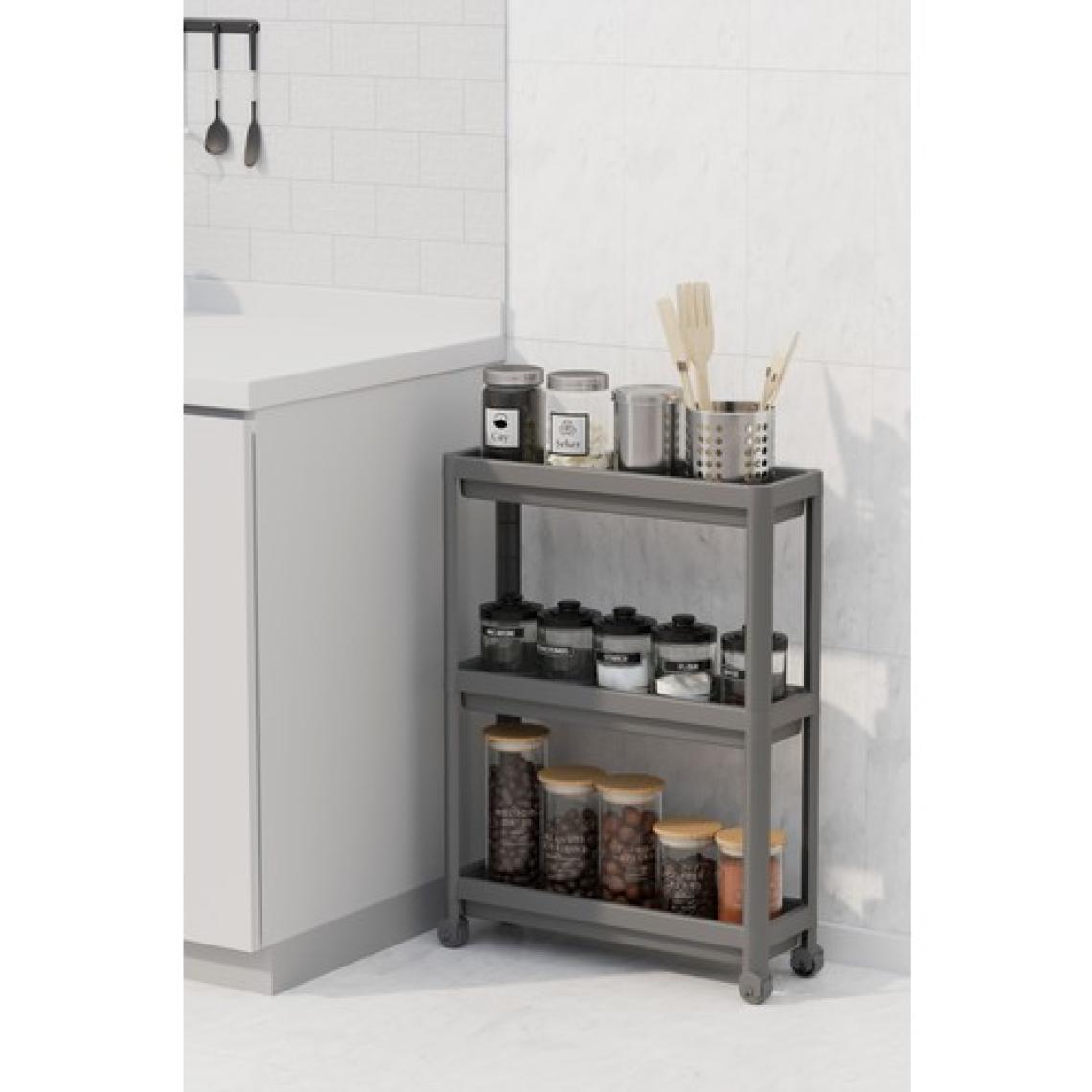 Mithra Life 3 Katlı Tekerlekli Slim Ince Gri Banyo Mutfak Rafı MIT1127