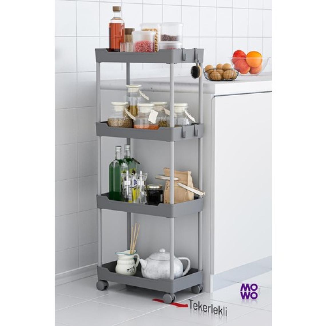 Mowo Home Mowo 4 Katlı Tekerlekli Mutfak Rafı, Banyo Rafı, Kitaplık, Düzenleyici Açık Dolap