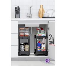 Mowo Home 2 Katlı Tekerlekli Mutfak Tezgah Altı Rafı