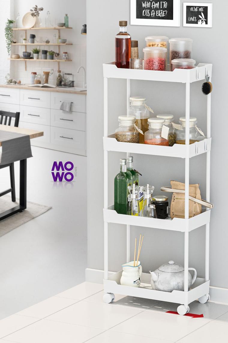 Mowo Home Mowo 4 Katlı Tekerlekli Mutfak Rafı, Banyo Rafı, Kitaplık, Düzenleyici Açık Dolap