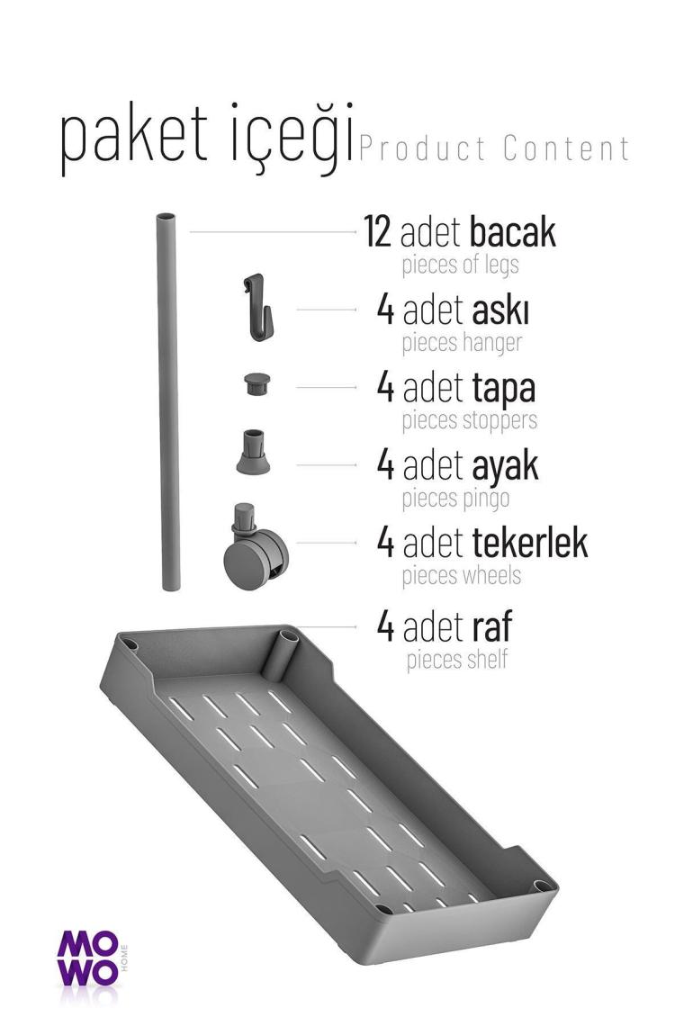 Mowo Home Mowo 4 Katlı Tekerlekli Mutfak Rafı, Banyo Rafı, Kitaplık, Düzenleyici Açık Dolap