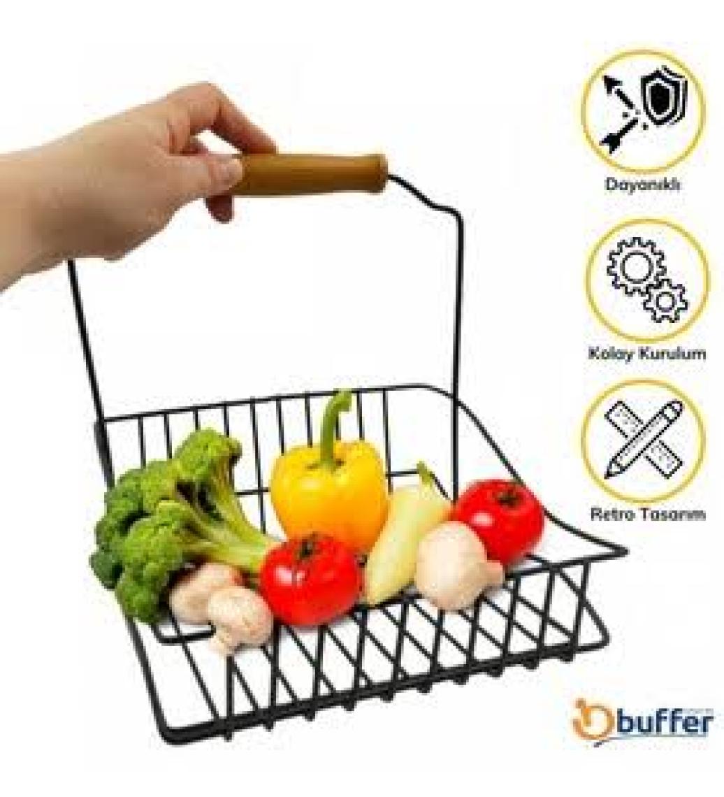 bebekokusu Buffer Retro Ferforje Askılı Siyah Ahşap Kulplu Düzenleyici Mutfak Sepeti FMA08526