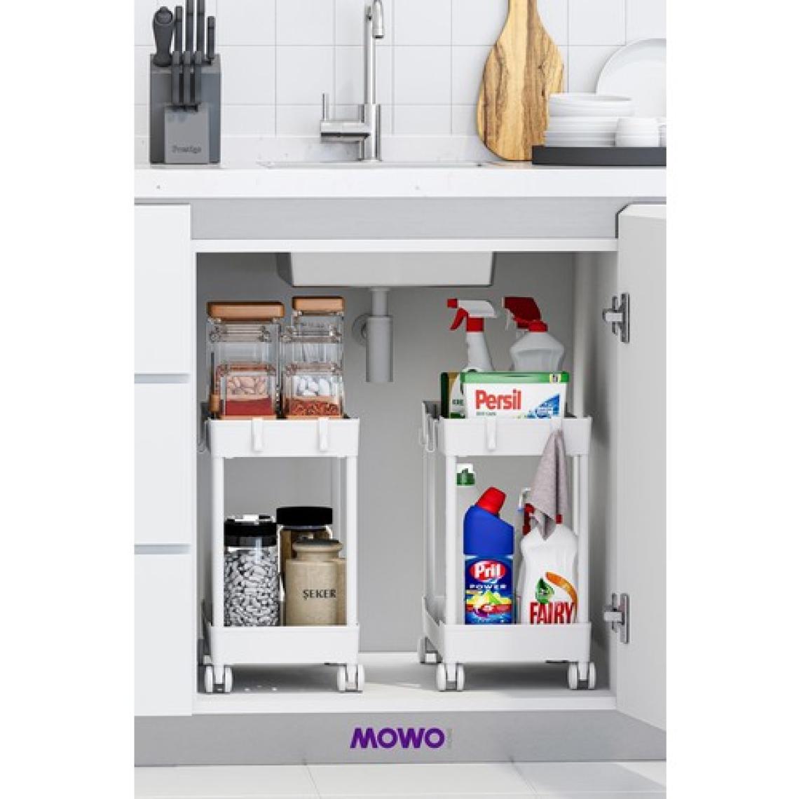 Mowo Home Mowo 2 Katlı Tekerlekli Düzenleyici Mutfak Rafı Banyo Rafı Tezgah Altı Evye Altı Deterjanlık