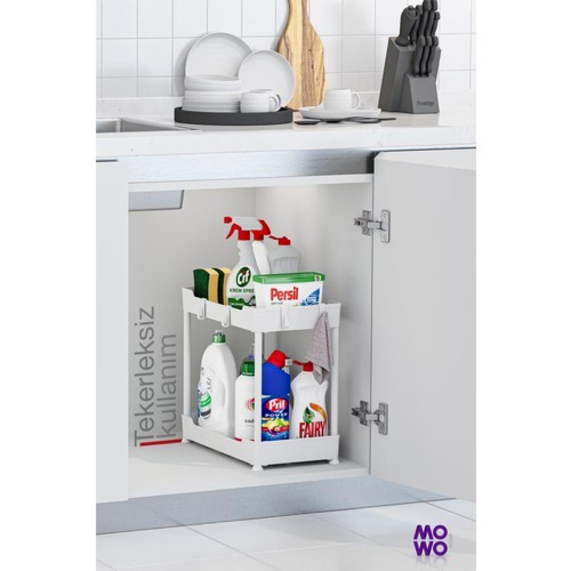 Mowo Home Mowo 2 Katlı Tekerlekli Düzenleyici Mutfak Rafı Banyo Rafı Tezgah Altı Evye Altı Deterjanlık