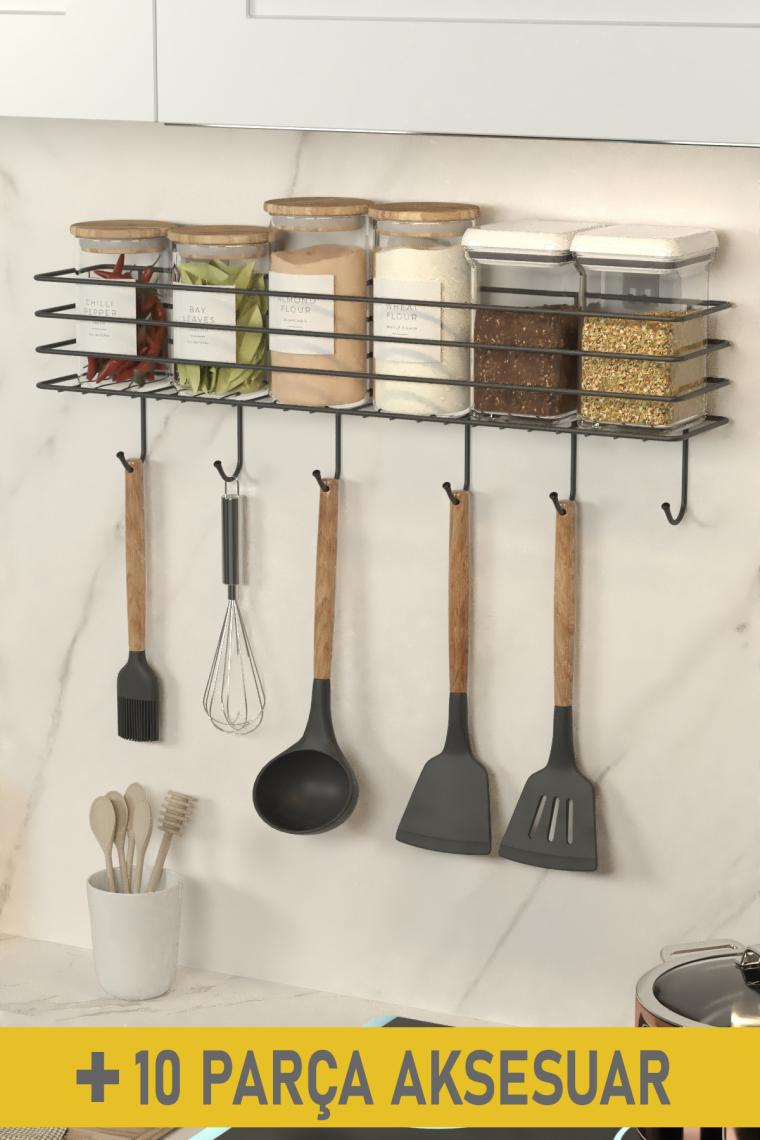 Zabata 55 cm Askılı Mutfak Rafı Tezgah Üstü Düzenleyici Baharatlık Organizer Vidalı ve Yapışkanlı