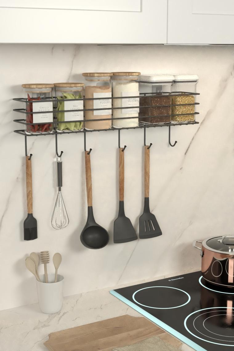 Zabata 55 cm Askılı Mutfak Rafı Tezgah Üstü Düzenleyici Baharatlık Organizer Vidalı ve Yapışkanlı