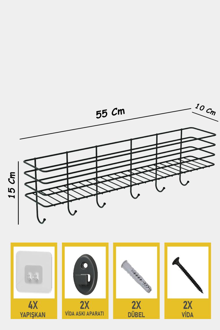 Zabata 55 cm Askılı Mutfak Rafı Tezgah Üstü Düzenleyici Baharatlık Organizer Vidalı ve Yapışkanlı