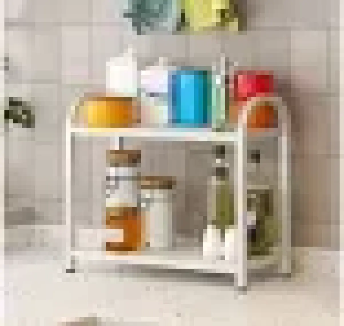 Dehalimited Banyo-Mutfak Toparlayıcı Düzenleyici Organizer 2 Katlı Geniş Metal Beyaz Bambu Tezgah Üstü Raf