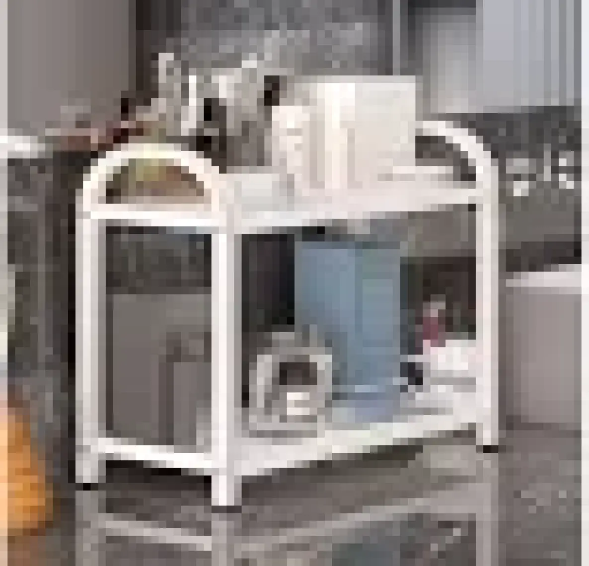 Dehalimited Banyo-Mutfak Toparlayıcı Düzenleyici Organizer 2 Katlı Geniş Metal Beyaz Bambu Tezgah Üstü Raf
