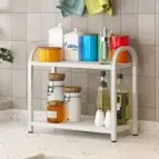 Dehalimited Banyo-Mutfak Toparlayıcı Düzenleyici Organizer 2 Katlı Geniş Metal Beyaz Bambu Tezgah Üstü Raf