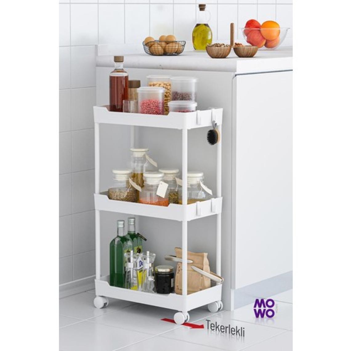 Mowo Home Mowo 3 Katlı Tekerlekli Mutfak Rafı, Banyo Rafı, Kitaplık, Düzenleyici Açık Dolap