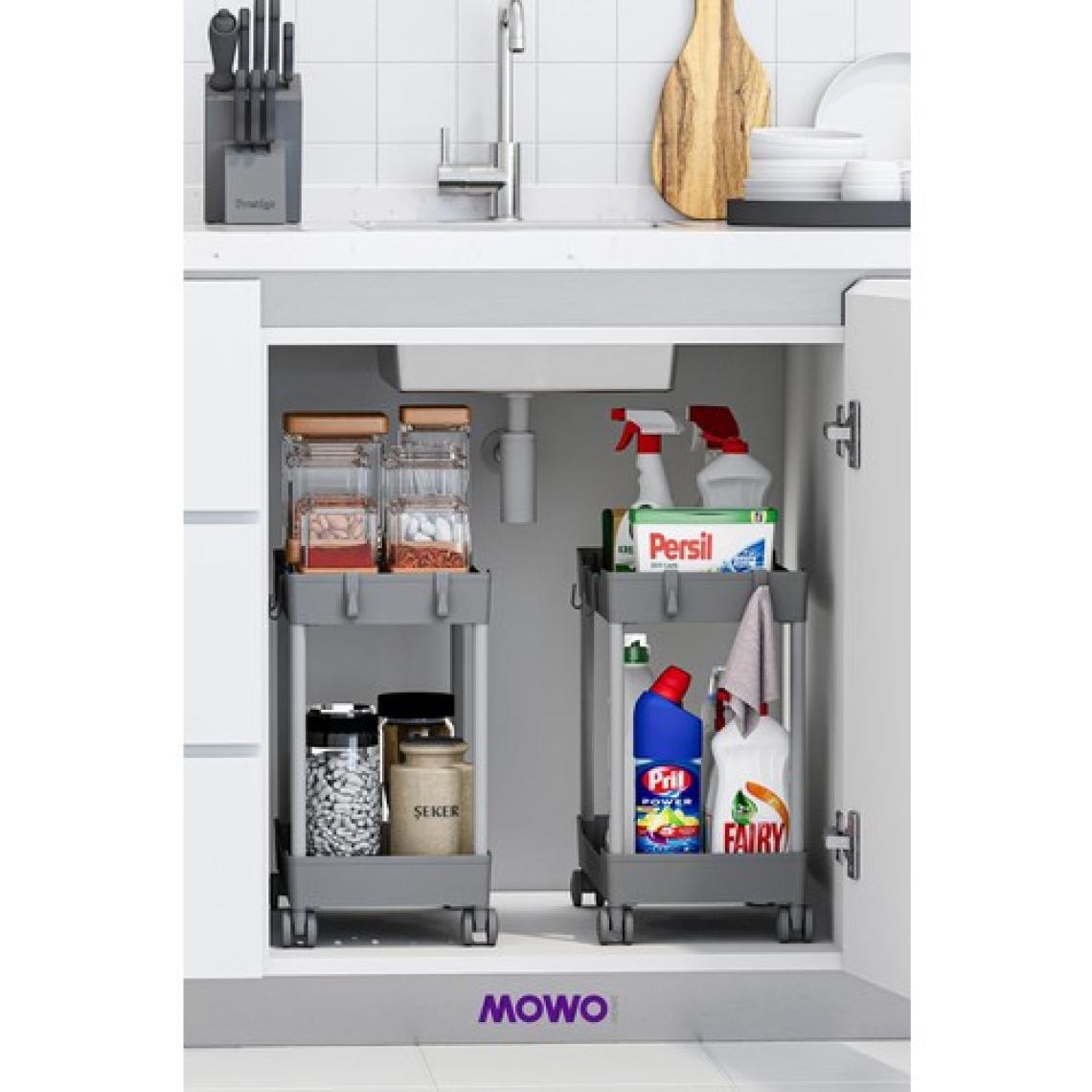 Mowo Home Mowo 2 Katlı Tekerlekli Düzenleyici Mutfak Rafı Banyo Rafı Tezgah Altı Evye Altı Deterjanlık