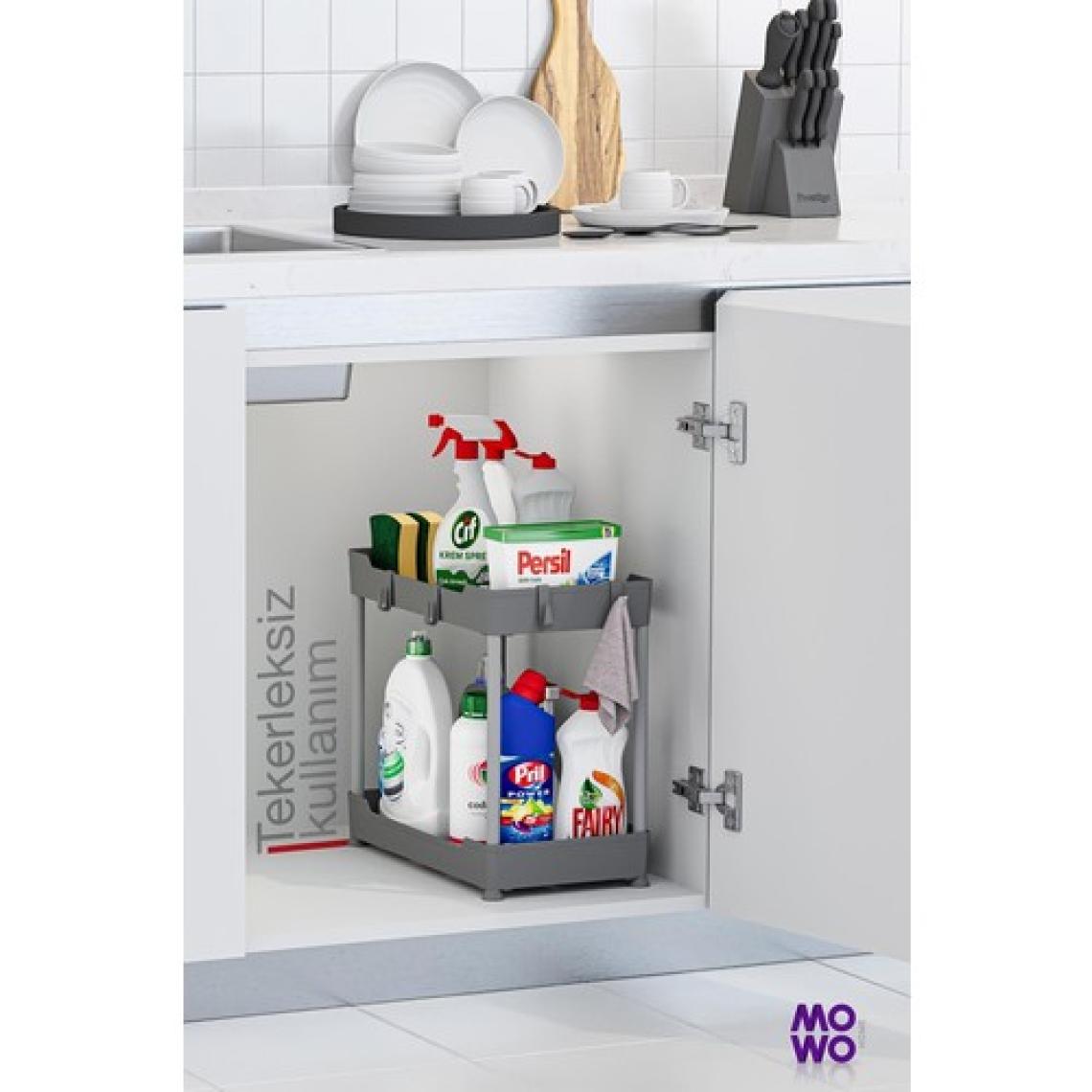 Mowo Home Mowo 2 Katlı Tekerlekli Düzenleyici Mutfak Rafı Banyo Rafı Tezgah Altı Evye Altı Deterjanlık