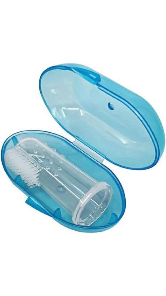 Bambino Bebek Parmak Diş Fırçası ve Kaşıyıcı - Mavi Silikon, BPA İçermeyen Doğal Malzeme, Hassas Diş Etleri İçin İdeal