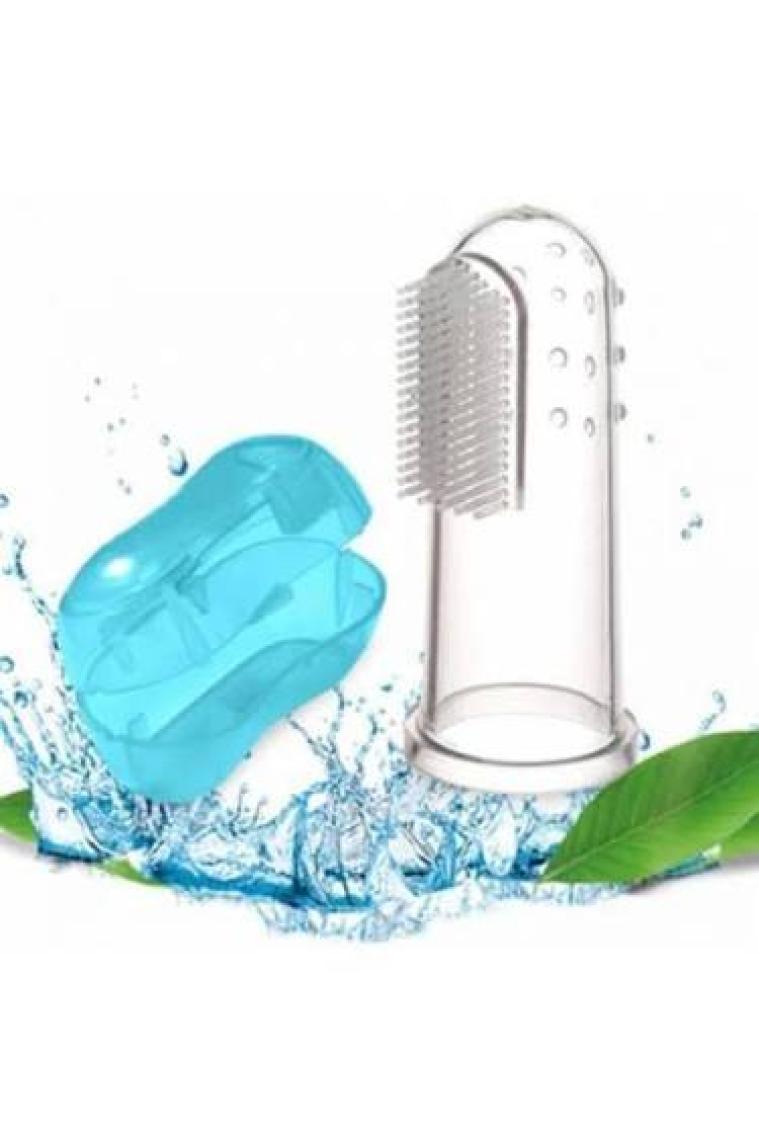 Bambino Bebek Parmak Diş Fırçası ve Kaşıyıcı - Mavi Silikon, BPA İçermeyen Doğal Malzeme, Hassas Diş Etleri İçin İdeal
