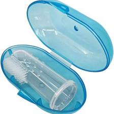Bambino Bebek Parmak Diş Fırçası ve Kaşıyıcı - Mavi Silikon, BPA İçermeyen Doğal Malzeme, Hassas Diş Etleri İçin İdeal
