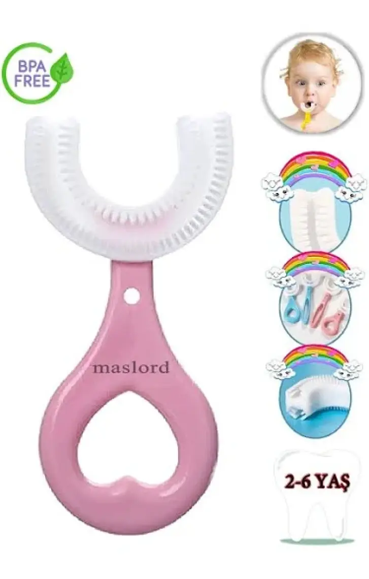 Mas Lord U Tipi Yeni Nesil Diş Fırçası - Pembe - Kalp Model 2-6 Yaş