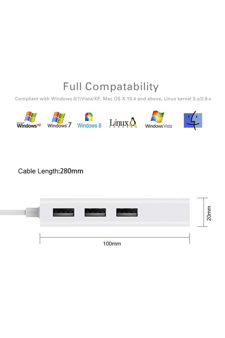 Triline Usb To Rj45 Ethernet + Usb 3 Port Hub Çoklayıcı