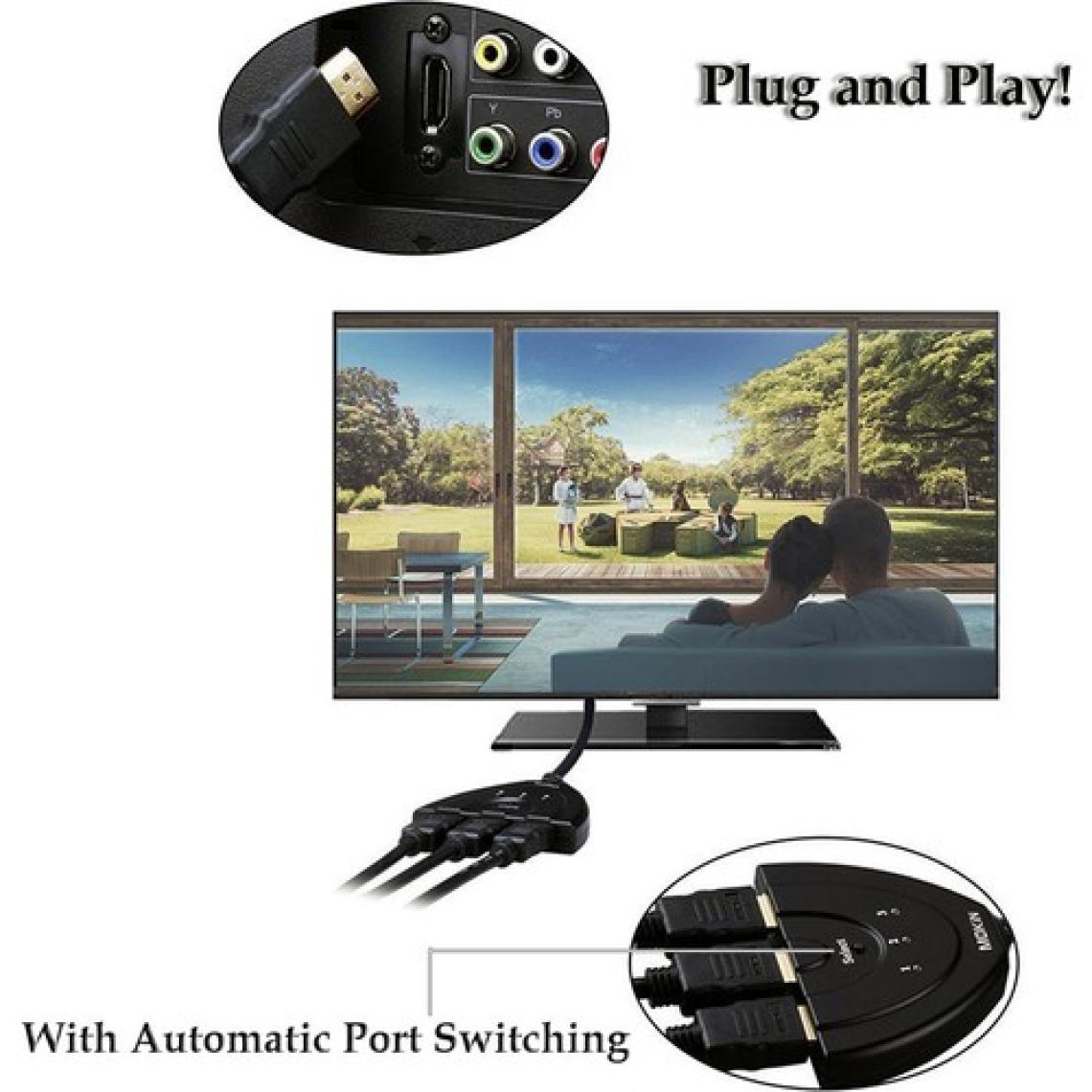 Wozlo 3 Port Kablolu HDMI Switch Çoklayıcı Çoğaltıcı Splitter 3 Giriş 1 Çıkış