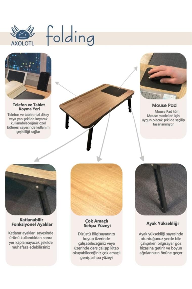 Folding Telefon Ve Tablet Bölmeli Katlanır Ayaklı Laptop Sehpası Bilgisayar Çalışma Masası