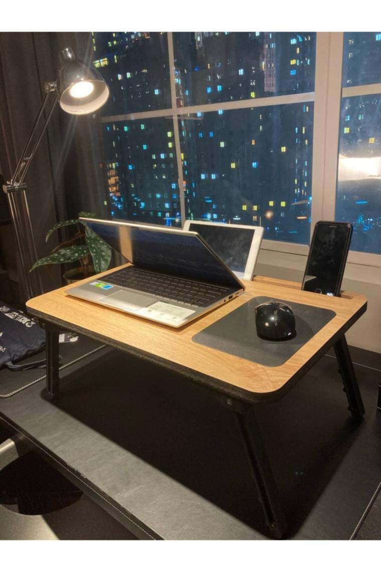 Folding Telefon Ve Tablet Bölmeli Katlanır Ayaklı Laptop Sehpası Bilgisayar Çalışma Masası