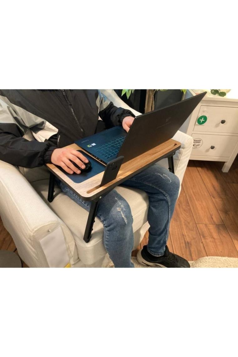Folding Telefon Ve Tablet Bölmeli Katlanır Ayaklı Laptop Sehpası Bilgisayar Çalışma Masası