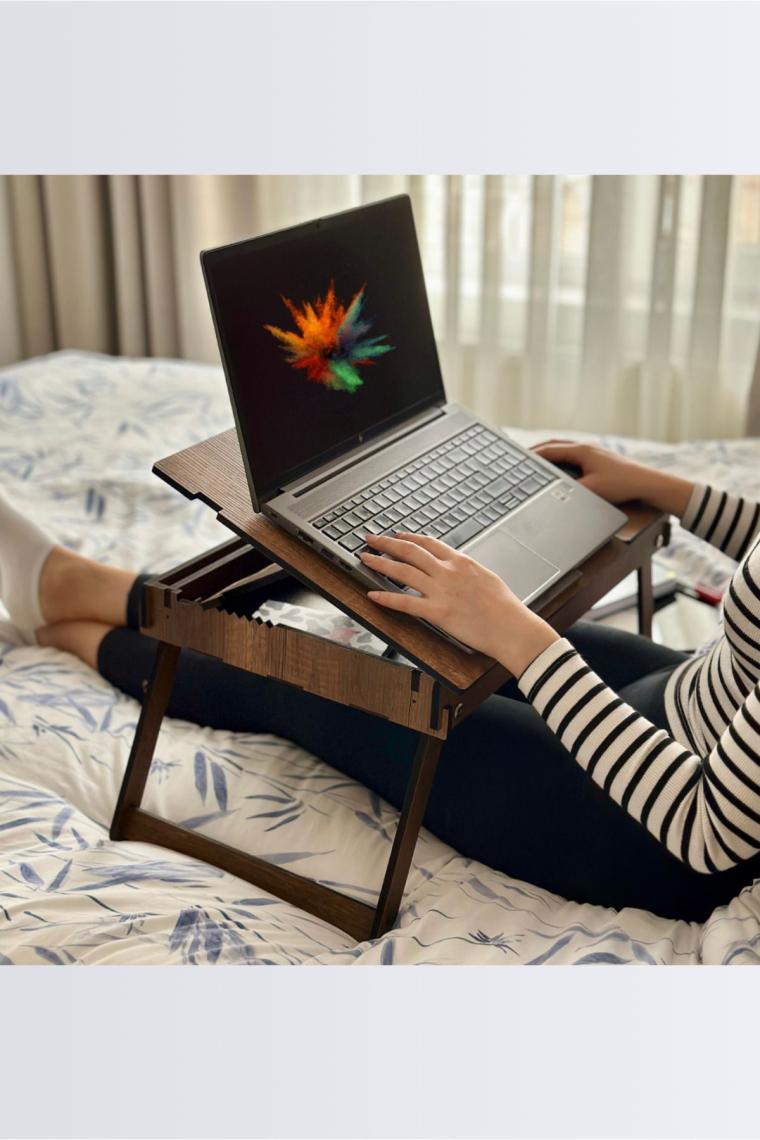 Katlanır Ayaklı Ayarlanabilir Laptop Sehpası Telefon Bölmeli Bilgisayar Çalışma Sehpası