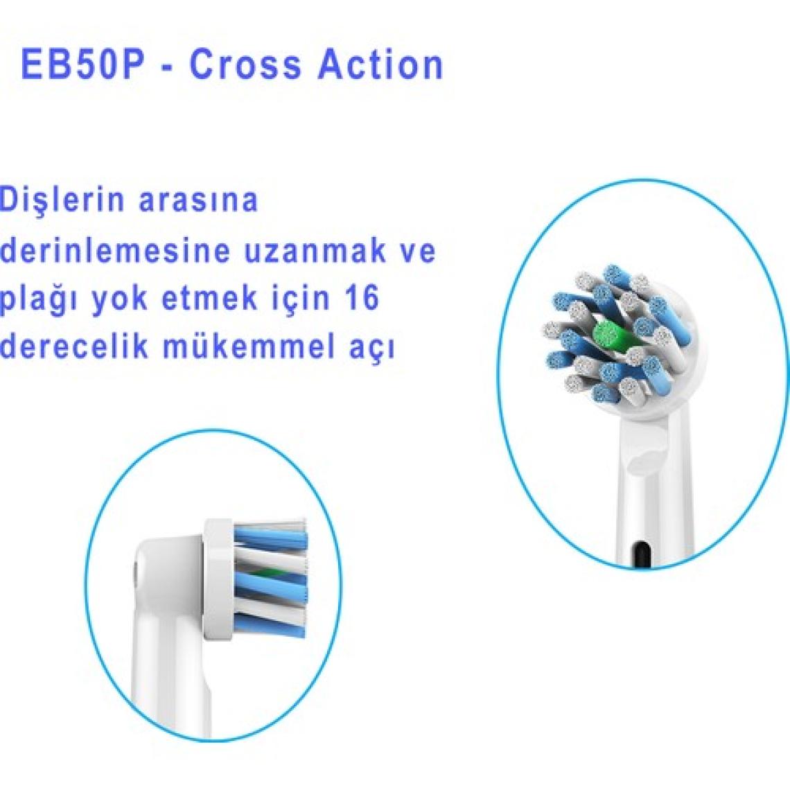 Kyver Cross Action 4’lü Oral-B Uyumlu Dış Fırçası Yedek Başlığı