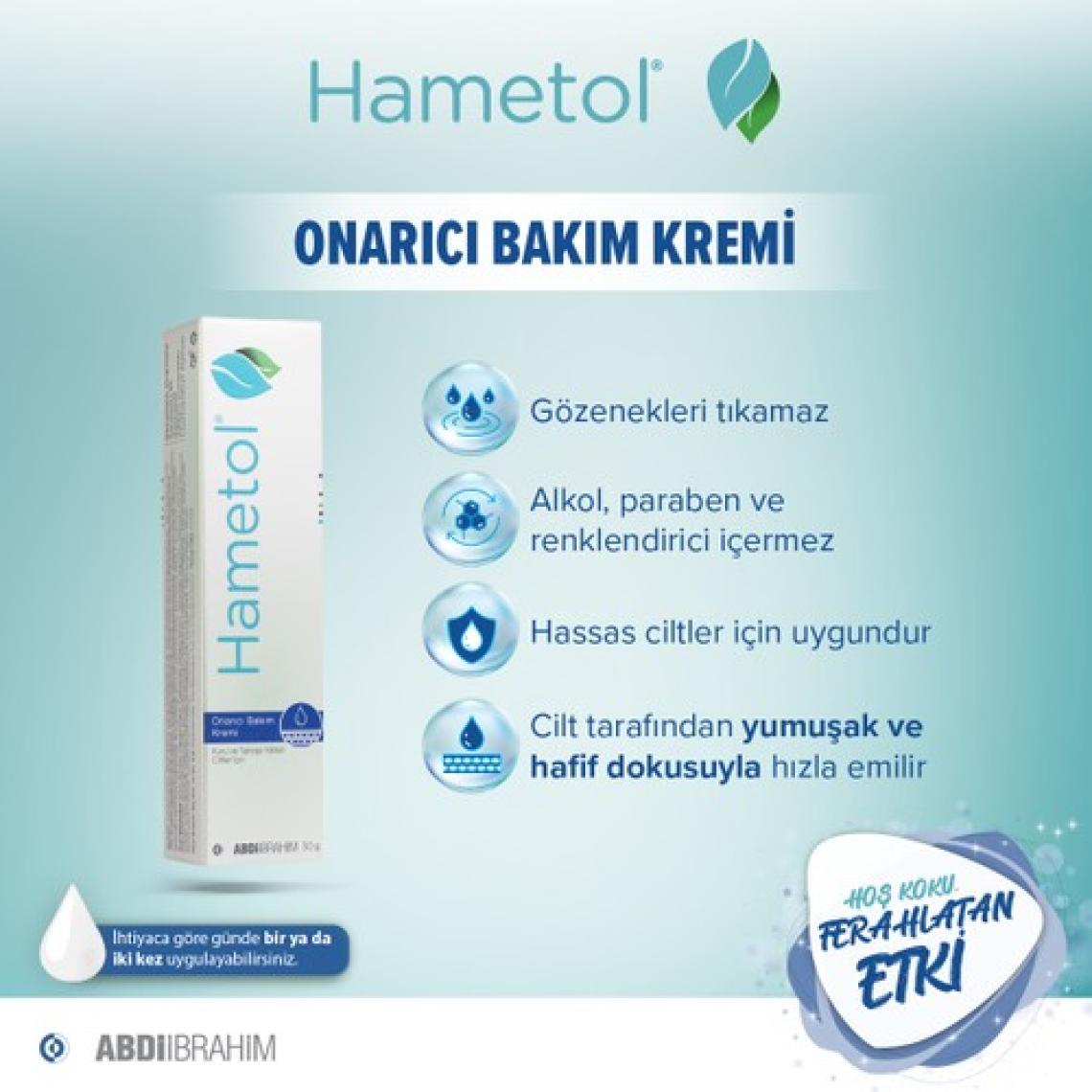 Hametol Onarıcı Bakım Kremi - Cilt Kuruluğunu Giderir, Hassas Ciltler İçin Uygundur, Paraben İçermez, 30 gr