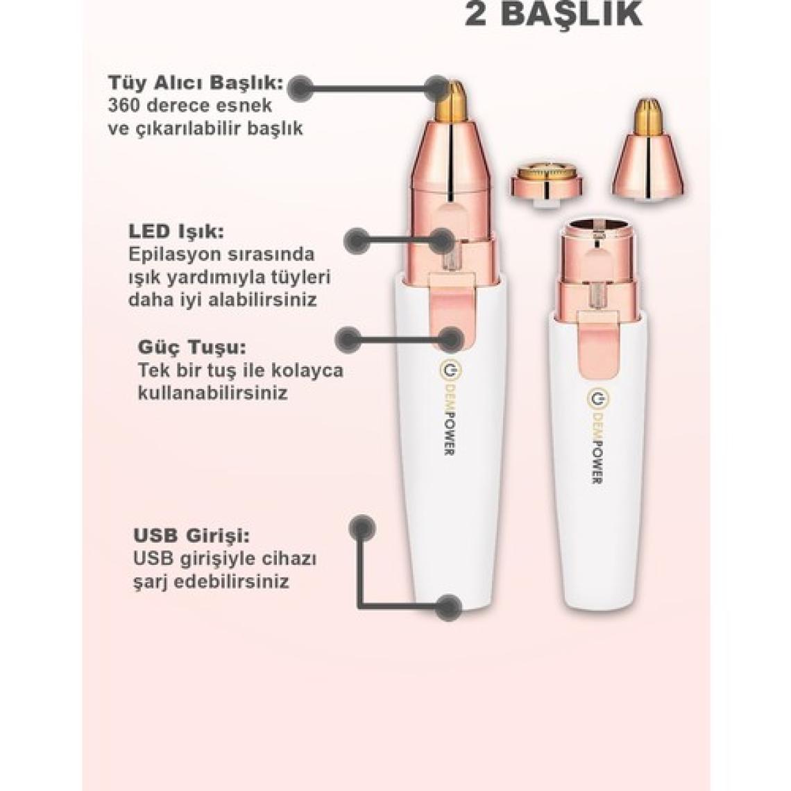 DEMPOWER Dp-63 2 Başlıklı Flawless Yüz Tüy Alıcı Kaş Bıyık Kıl Epilasyon Aleti