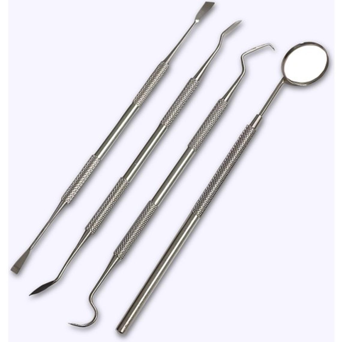 Profisher Paslanmaz Çelik Diş Temizleme Ağız Bakımı 4 Li Set Ayna Orak Skaler Spatula Cımbız