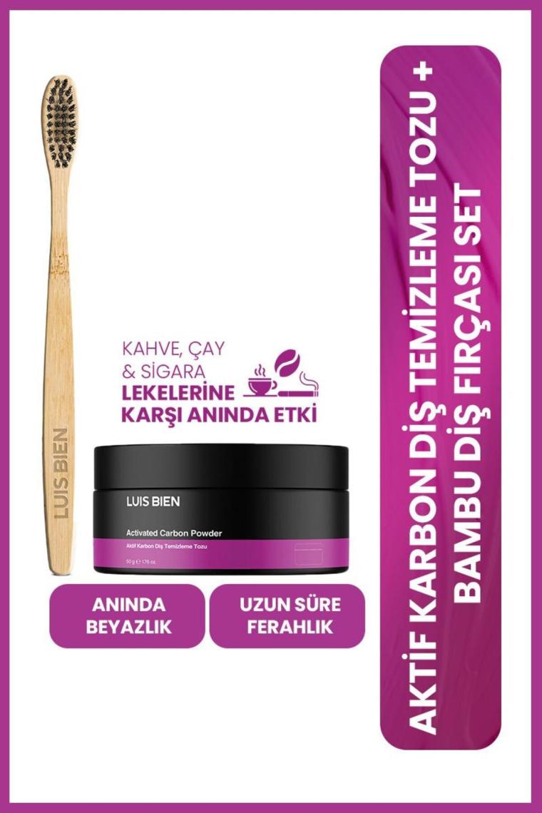 Aktif Karbon Diş Temizleme Tozu 50 gr + Bambu Diş Fırçası Set