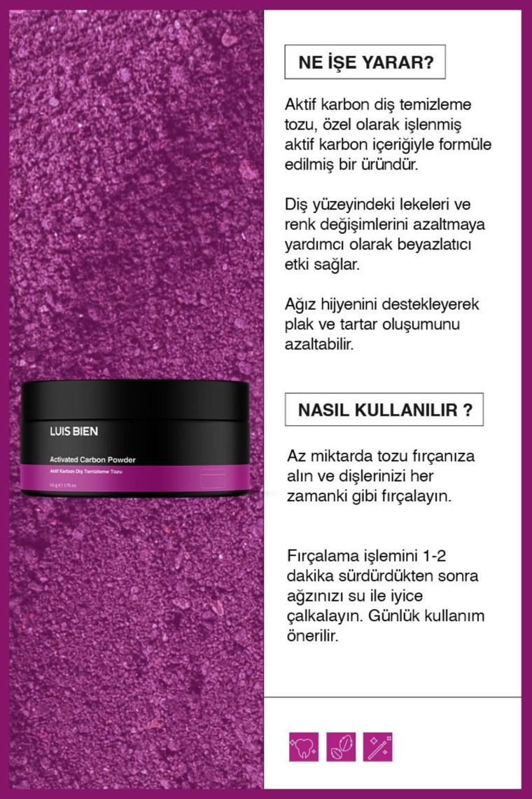 Aktif Karbon Diş Temizleme Tozu 50 gr + Bambu Diş Fırçası Set