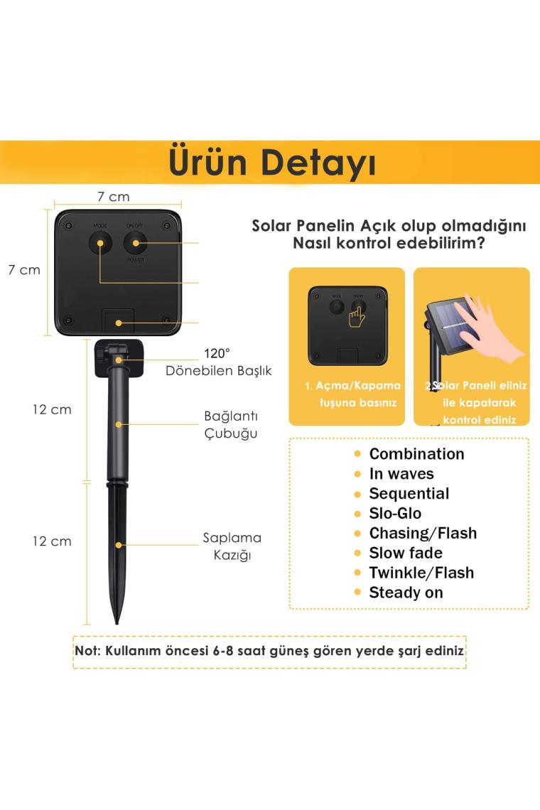 100 Ledli 12 Metre Solar Şerit Bahçe Dekorasyon Aydınlatma | Sarı Işık – Güneş Enerjili
