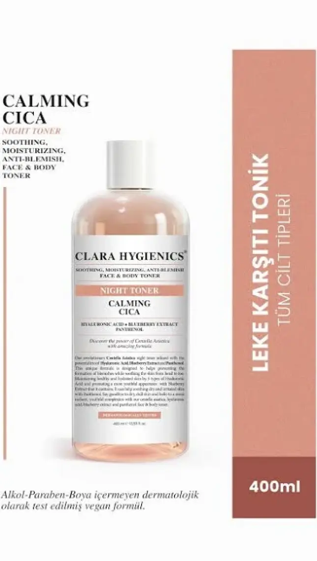 Clara Hygienics Calming Cica Leke Karşıtı Sakinleştirici Nemlendirici  Etkili Vegan Yüz Ve Vücut Gece Tonik 400 Ml
