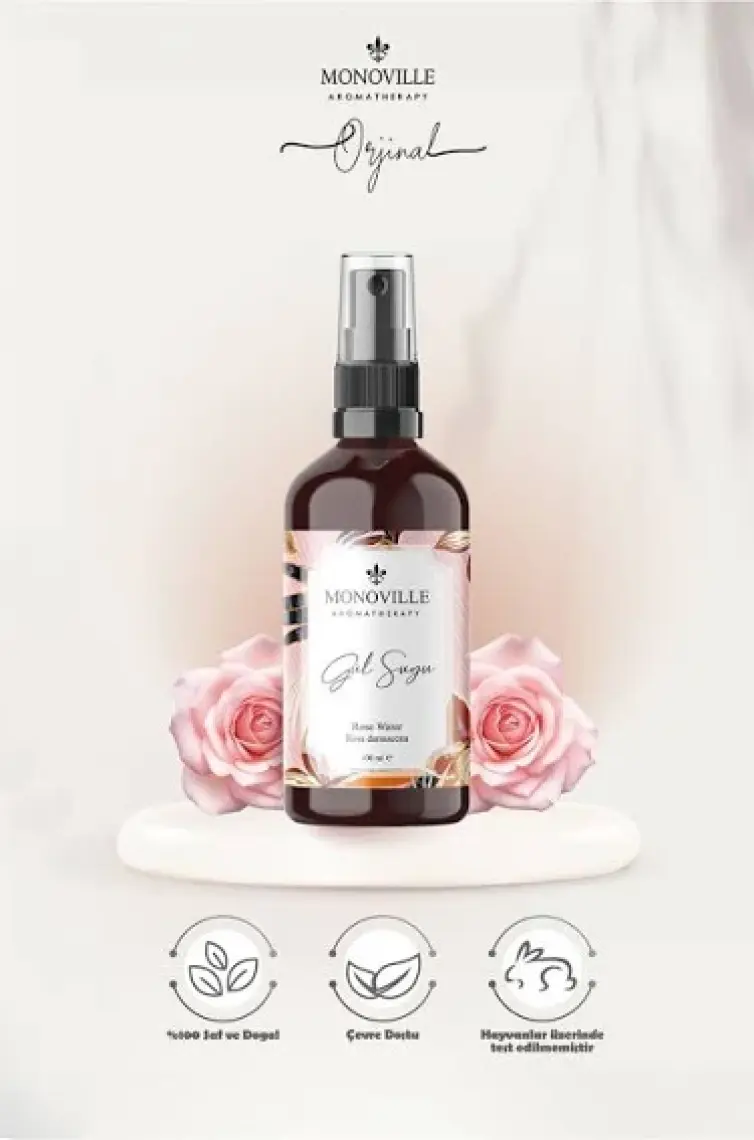 Monoville Gül Suyu Cam Şişe %100 Doğal Sprey Başlıklı 100 ml