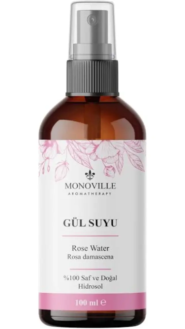 Monoville Gül Suyu Cam Şişe %100 Doğal Sprey Başlıklı 100 ml