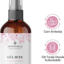 Monoville Gül Suyu Cam Şişe %100 Doğal Sprey Başlıklı 100 ml