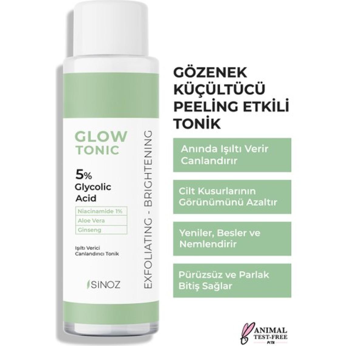 Sinoz Gözenek Sıkılaştırıcı Arındırıcı Canlandırıcı Peeling Etkili Cilt Toniği %5 Glikolik Asit 200 ml