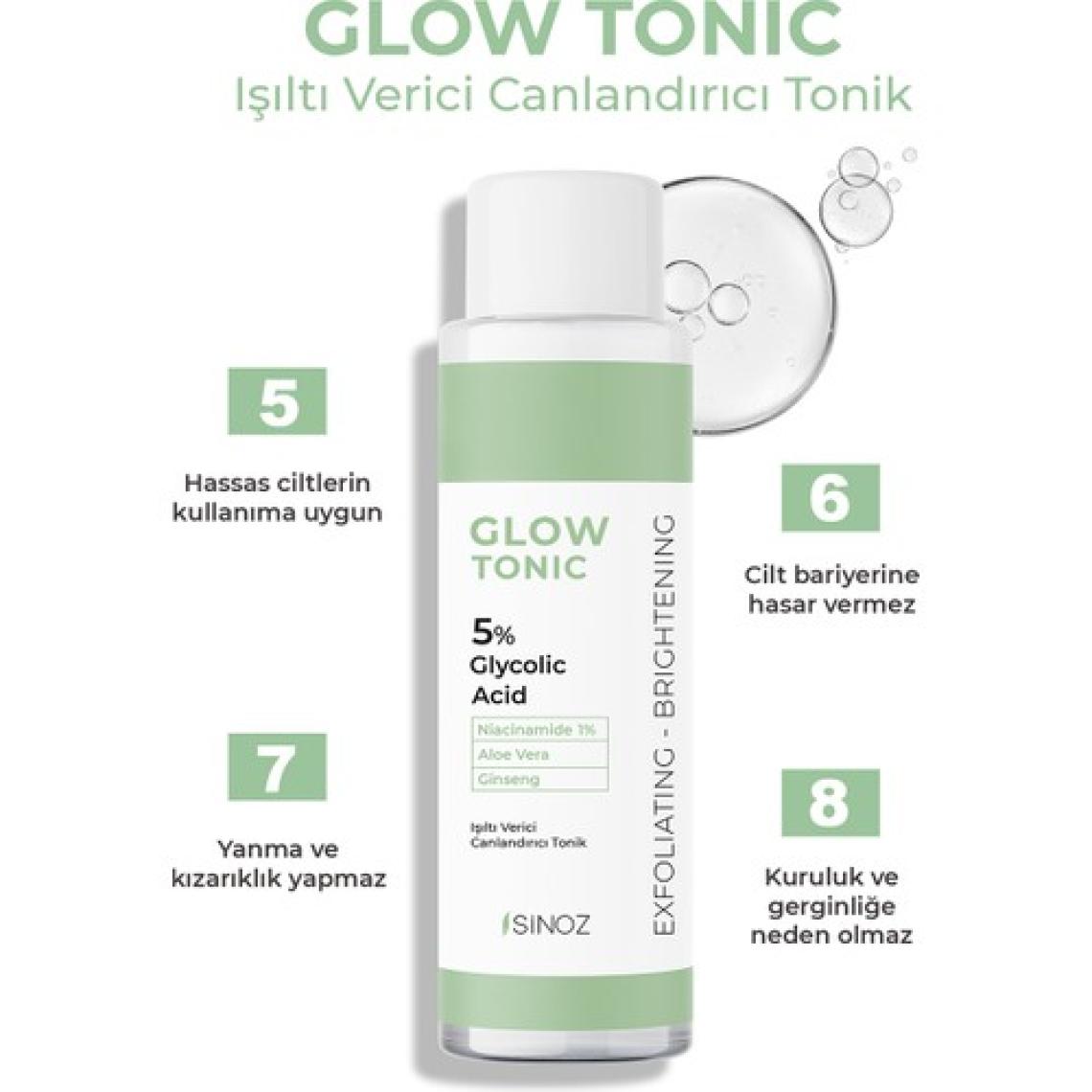 Sinoz Gözenek Sıkılaştırıcı Arındırıcı Canlandırıcı Peeling Etkili Cilt Toniği %5 Glikolik Asit 200 ml